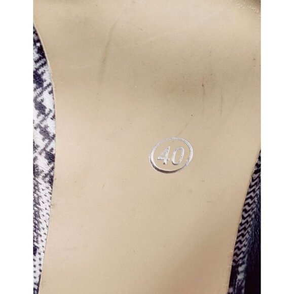 Ankle Boot Black White Plaid Pointed Toe Stiletto Heel 40 Zipper Career - Picture 10 of 13